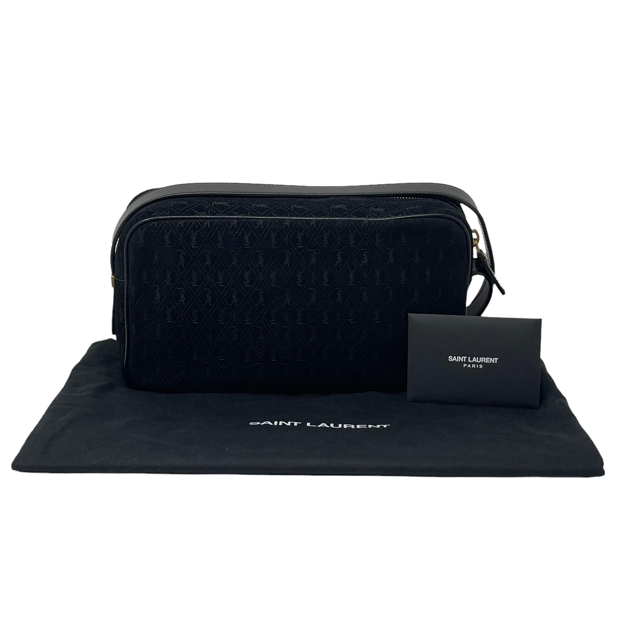 NEW Saint Laurent Black Monogram Suede Camera Shoulder Bag For Sale 17