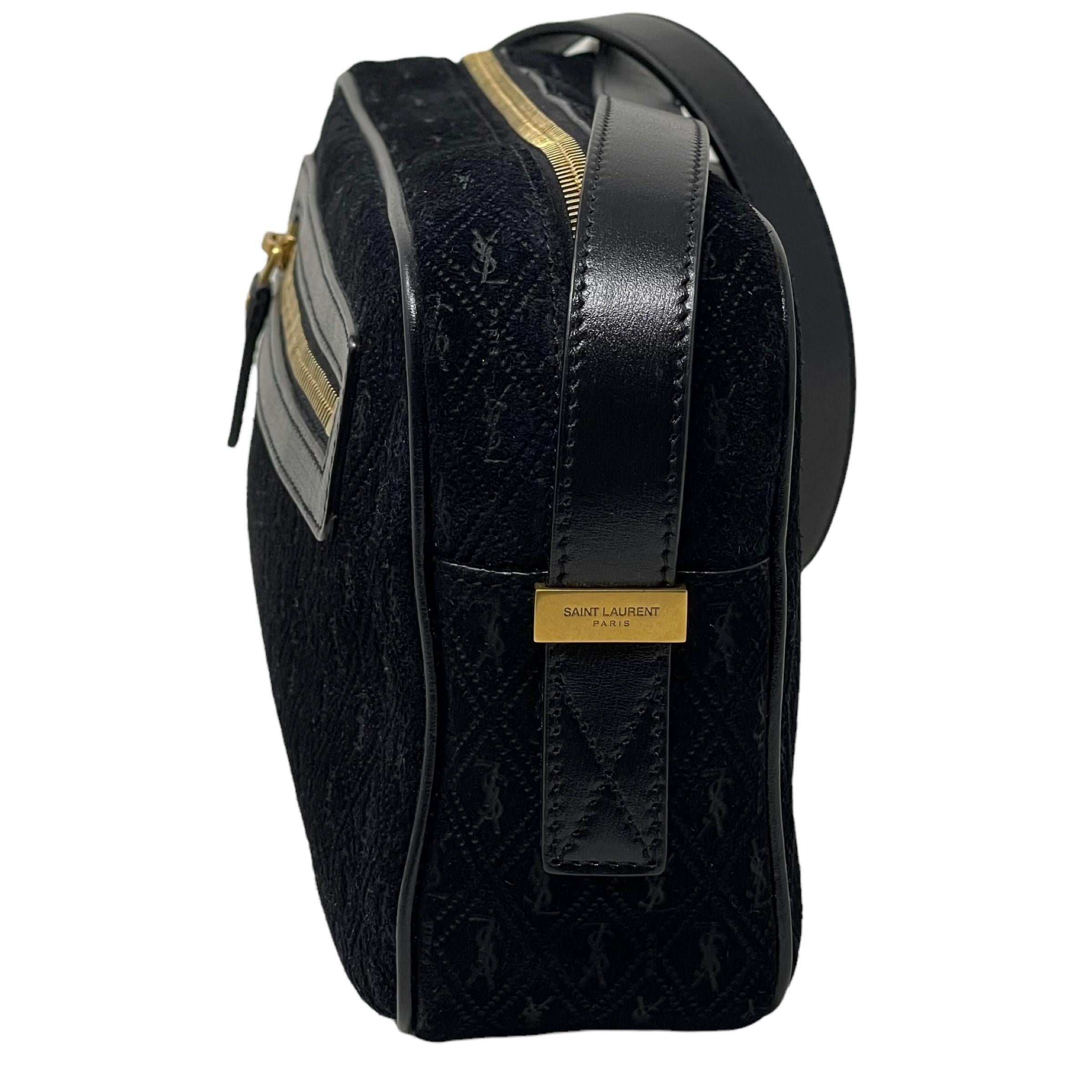 NEW Saint Laurent Black Monogram Suede Camera Shoulder Bag For Sale 2