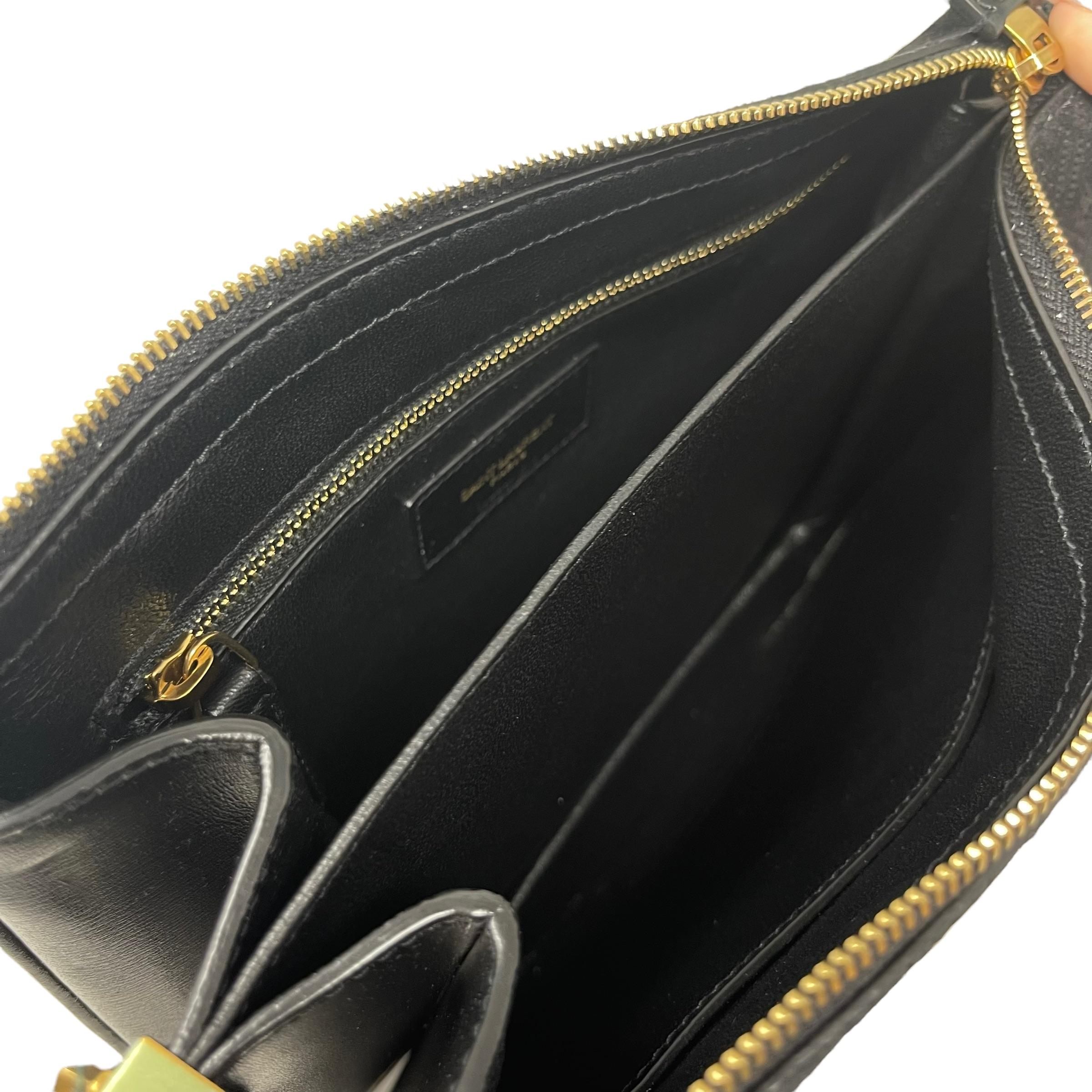 NEW Saint Laurent Black Monogram Suede Crossbody Shoulder Bag For Sale 7