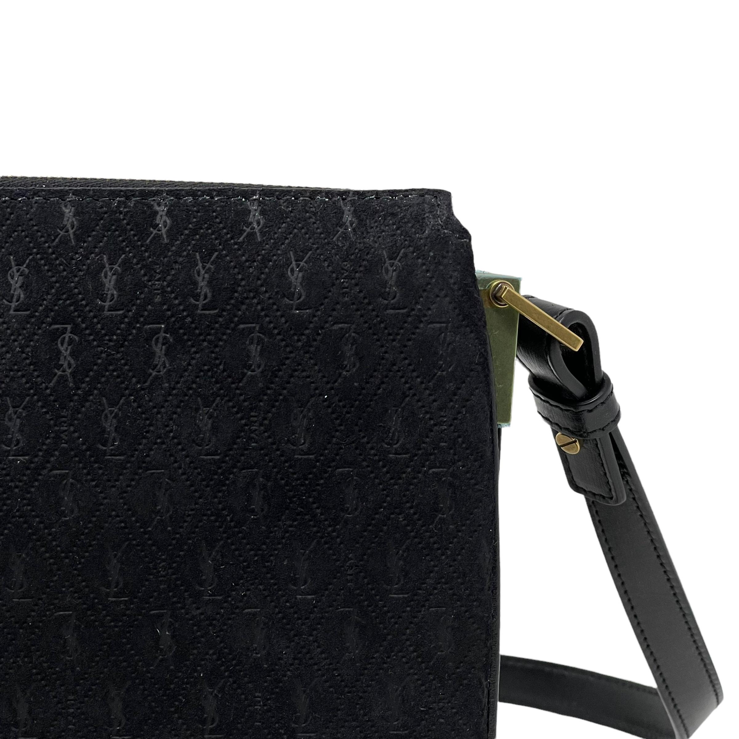 NEW Saint Laurent Black Monogram Suede Crossbody Shoulder Bag For Sale 9