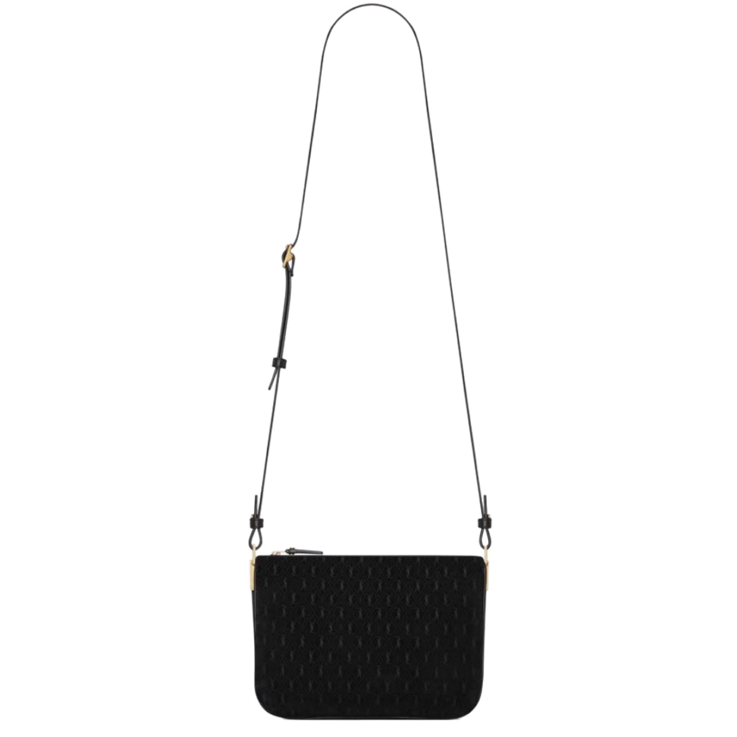 NEW Saint Laurent Black Monogram Suede Crossbody Shoulder Bag For Sale 4