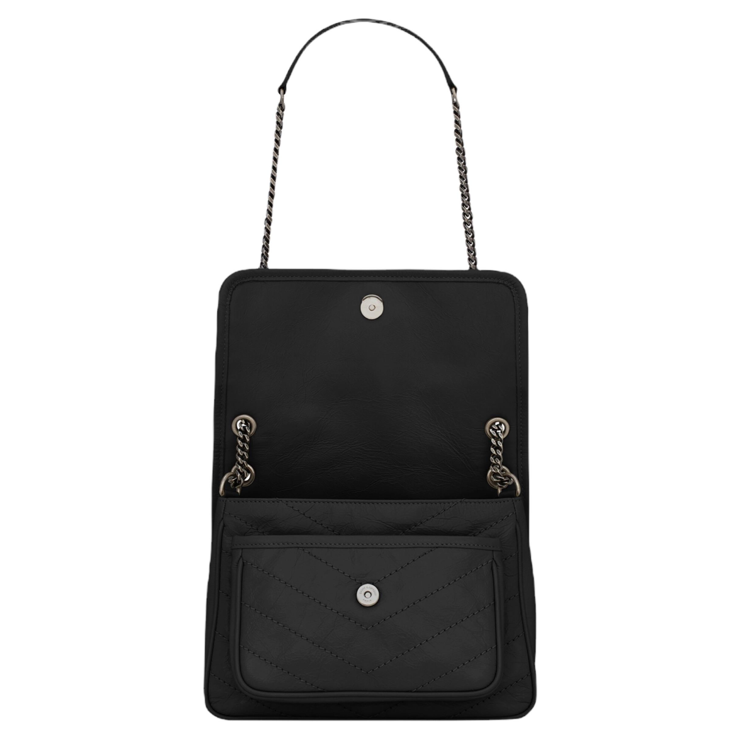 NEU Saint Laurent Schwarze Niki Baby Umhängetasche aus Leder 6