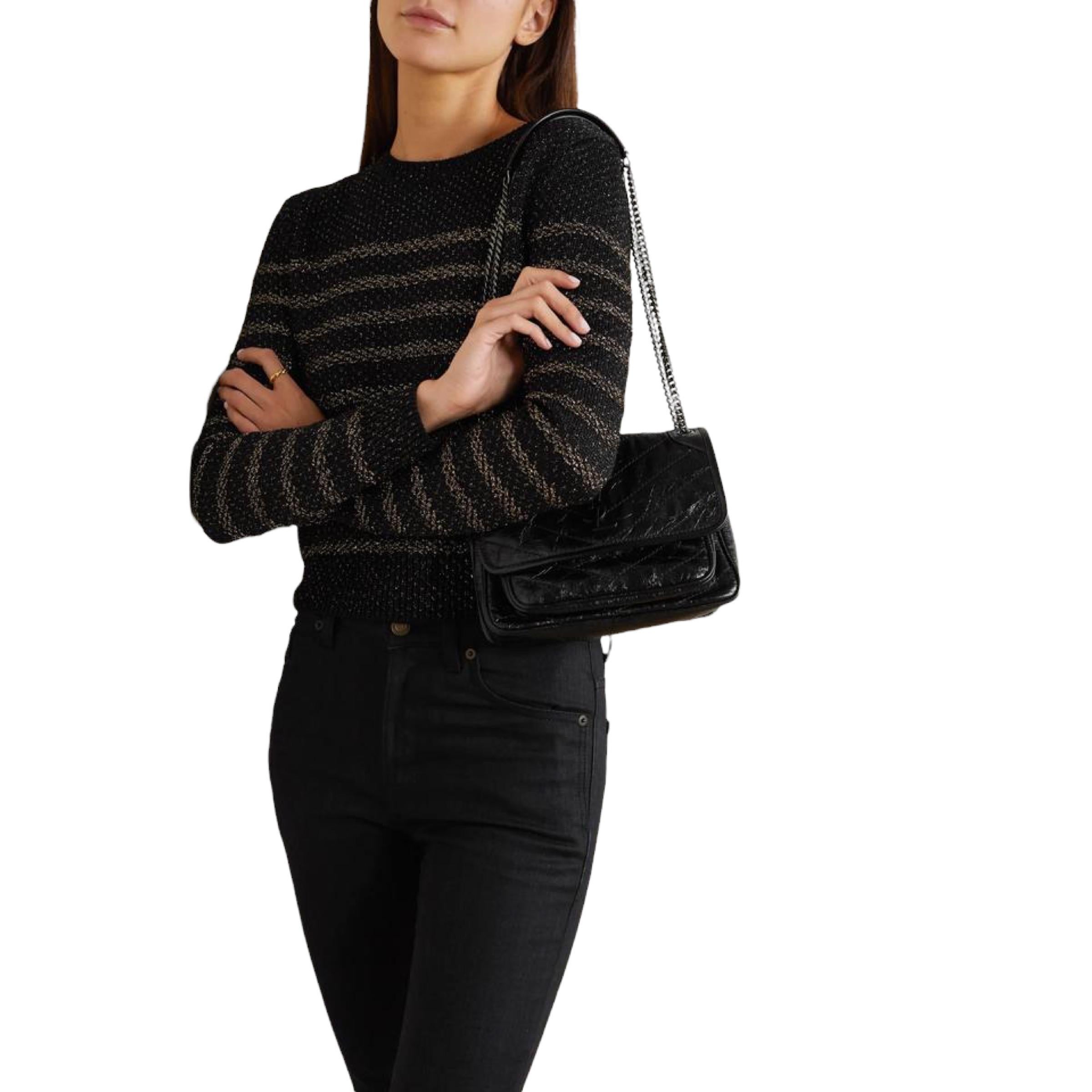 NEW Saint Laurent Black Niki Baby Crinkled Leather Shoulder Bag 10