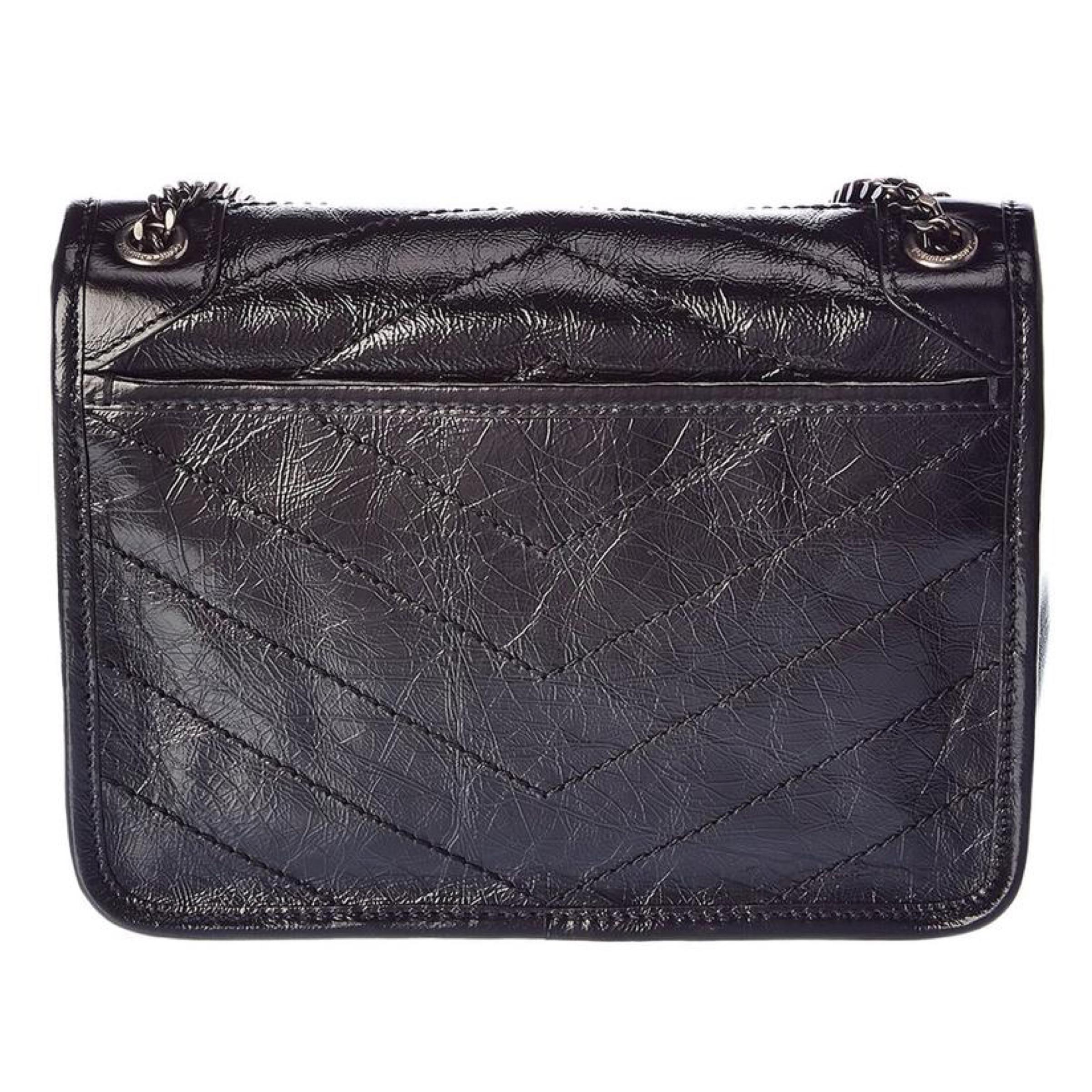 Women's NEW Saint Laurent Black Niki Baby Crinkled Leather Shoulder Bag