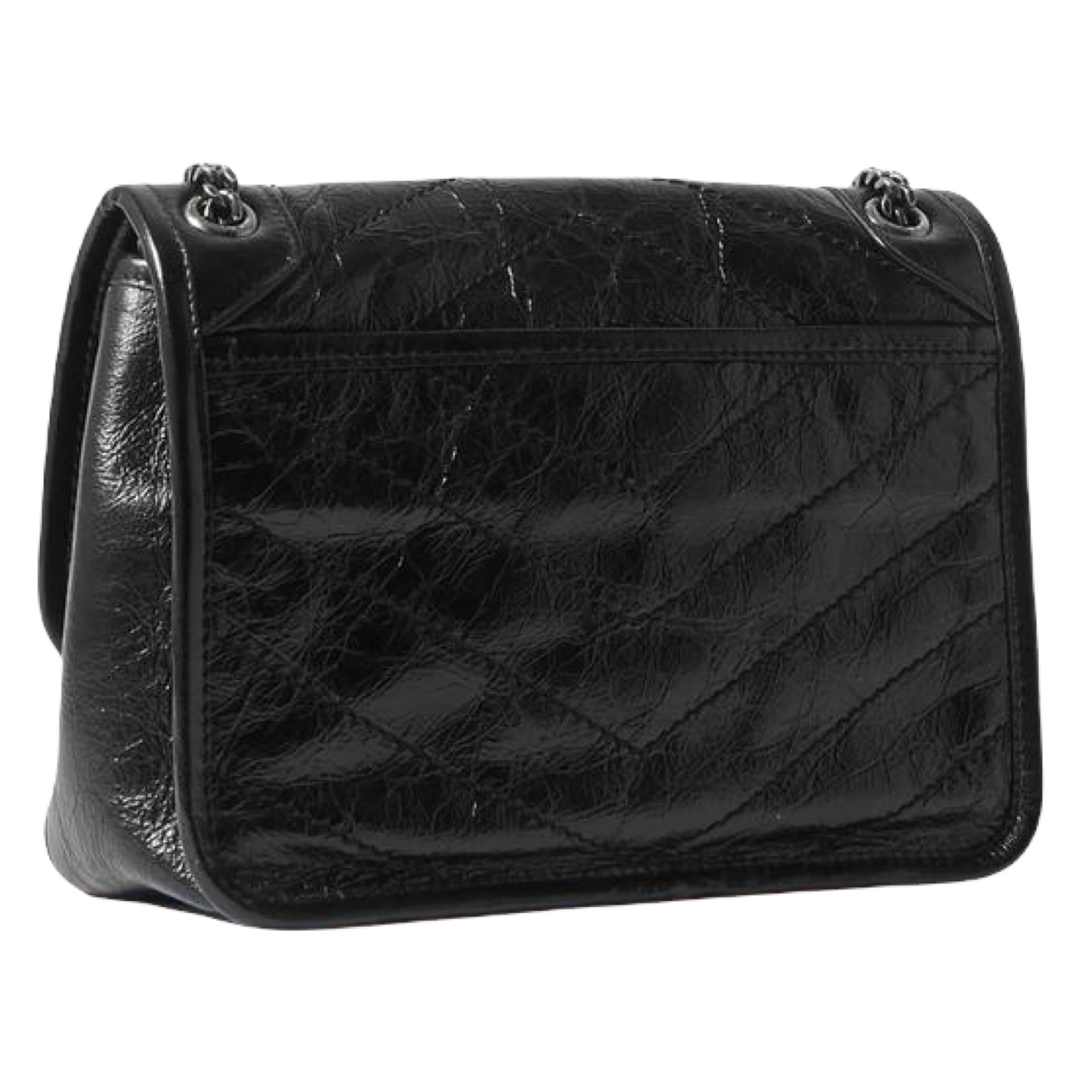 NEW Saint Laurent Black Niki Baby Crinkled Leather Shoulder Bag 1