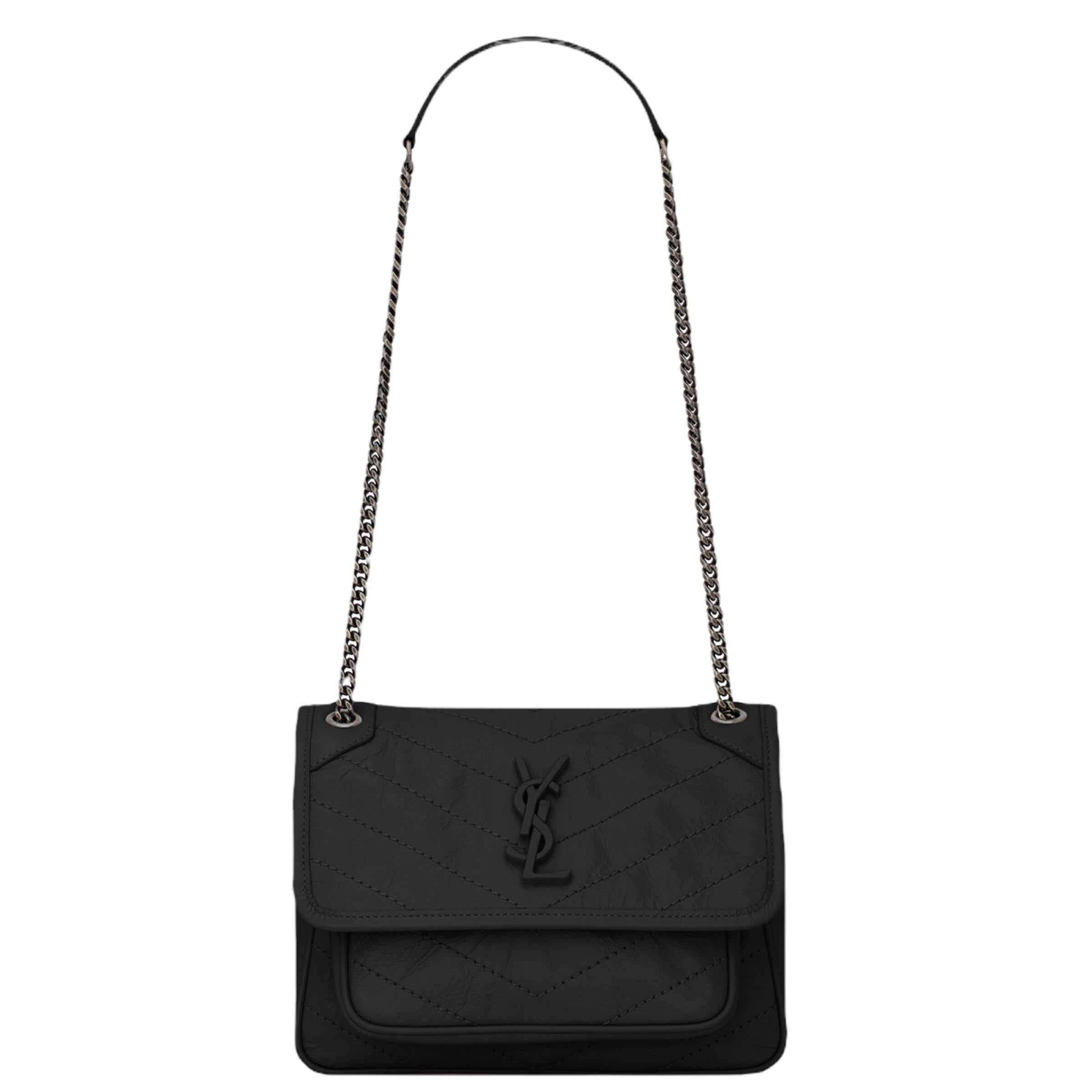 Women's NEW Saint Laurent Black Niki Baby Crinkled Leather Shoulder Bag