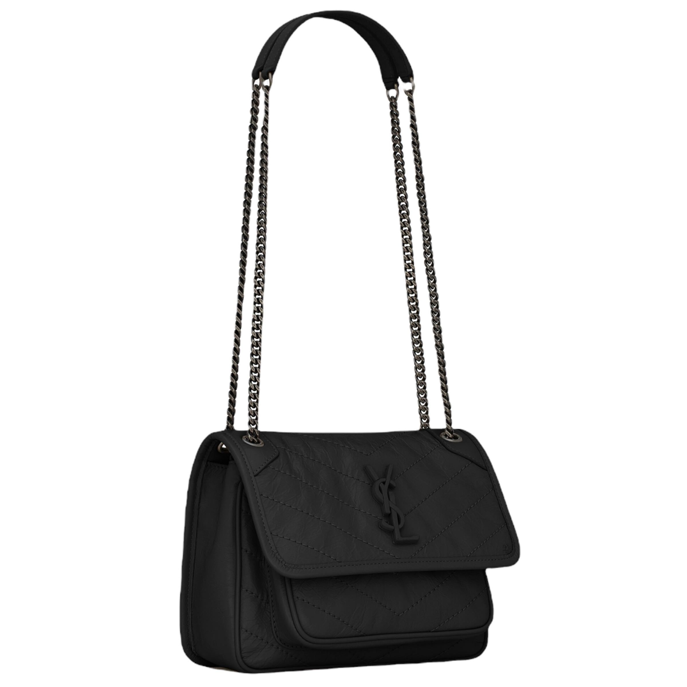 NEU Saint Laurent Schwarze Niki Baby Umhängetasche aus Leder 3