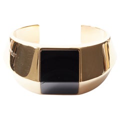 new SAINT LAURENT black Onyx stone gold brass architectural cuff bracelet
