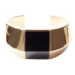 Nouveau bracelet manchette architectural SAINT LAURENT en onyx noir et laiton doré