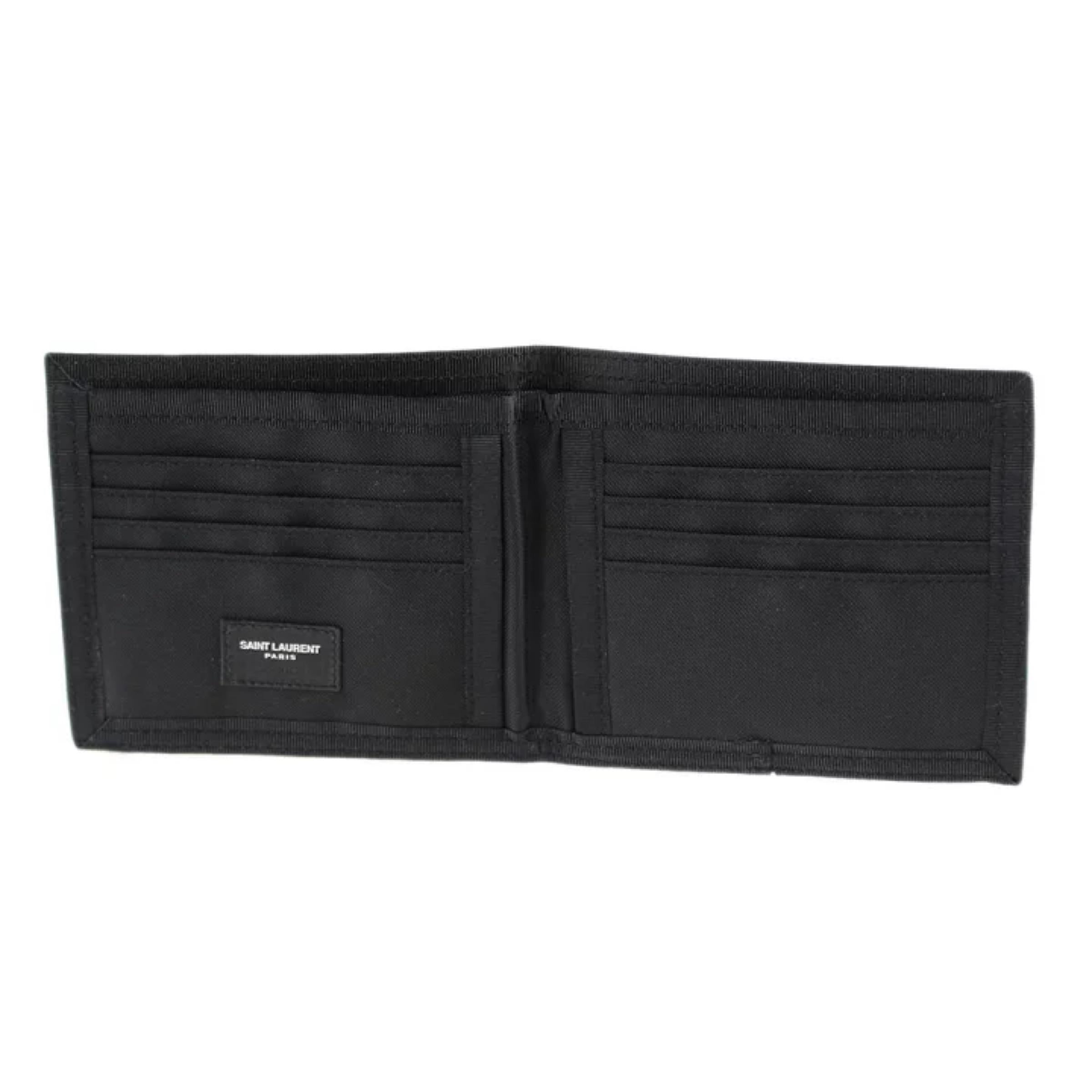 NEW Saint Laurent Black Palm Print Nylon Bifold Wallet Card Case For Sale 1
