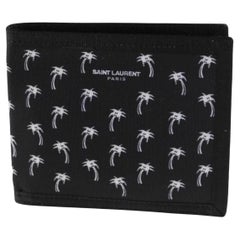 NEW Saint Laurent Black Palm Print Nylon Bifold Wallet Card Case