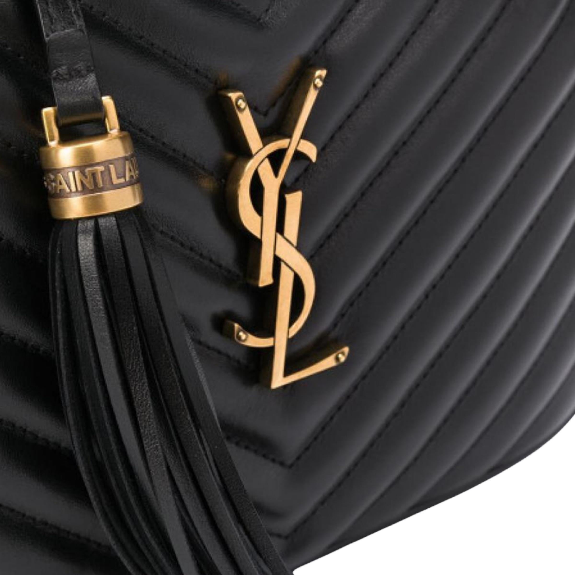 NEW Saint Laurent Black Quilted Leather Lou Crossbody Camera Shoulder Bag For Sale 4