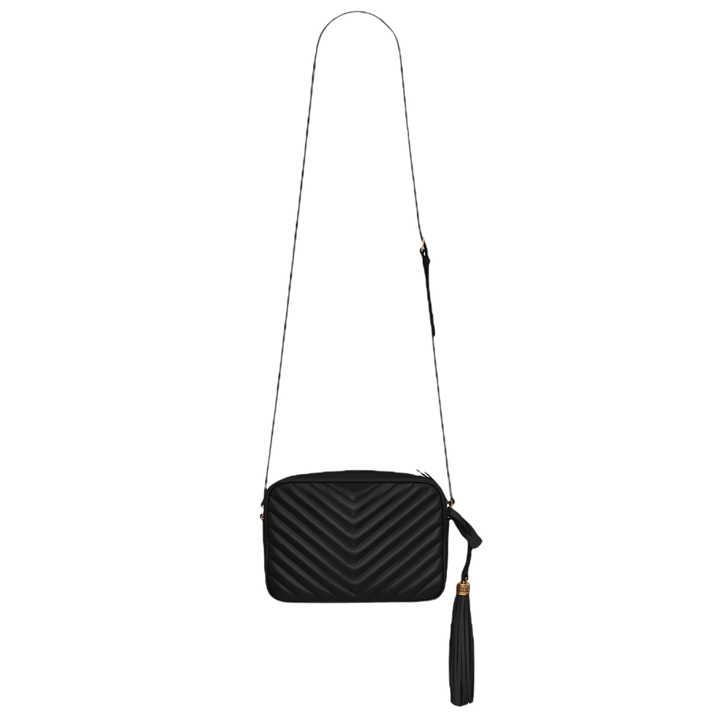 NEW Saint Laurent Black Quilted Leather Lou Crossbody Camera Shoulder Bag For Sale 3