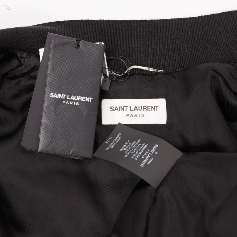 new SAINT LAURENT black satin ethnic embroidery wool sleeve teddy ...