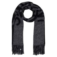 New Saint Laurent Black Two Tone Knitted Logo Wool Scarf