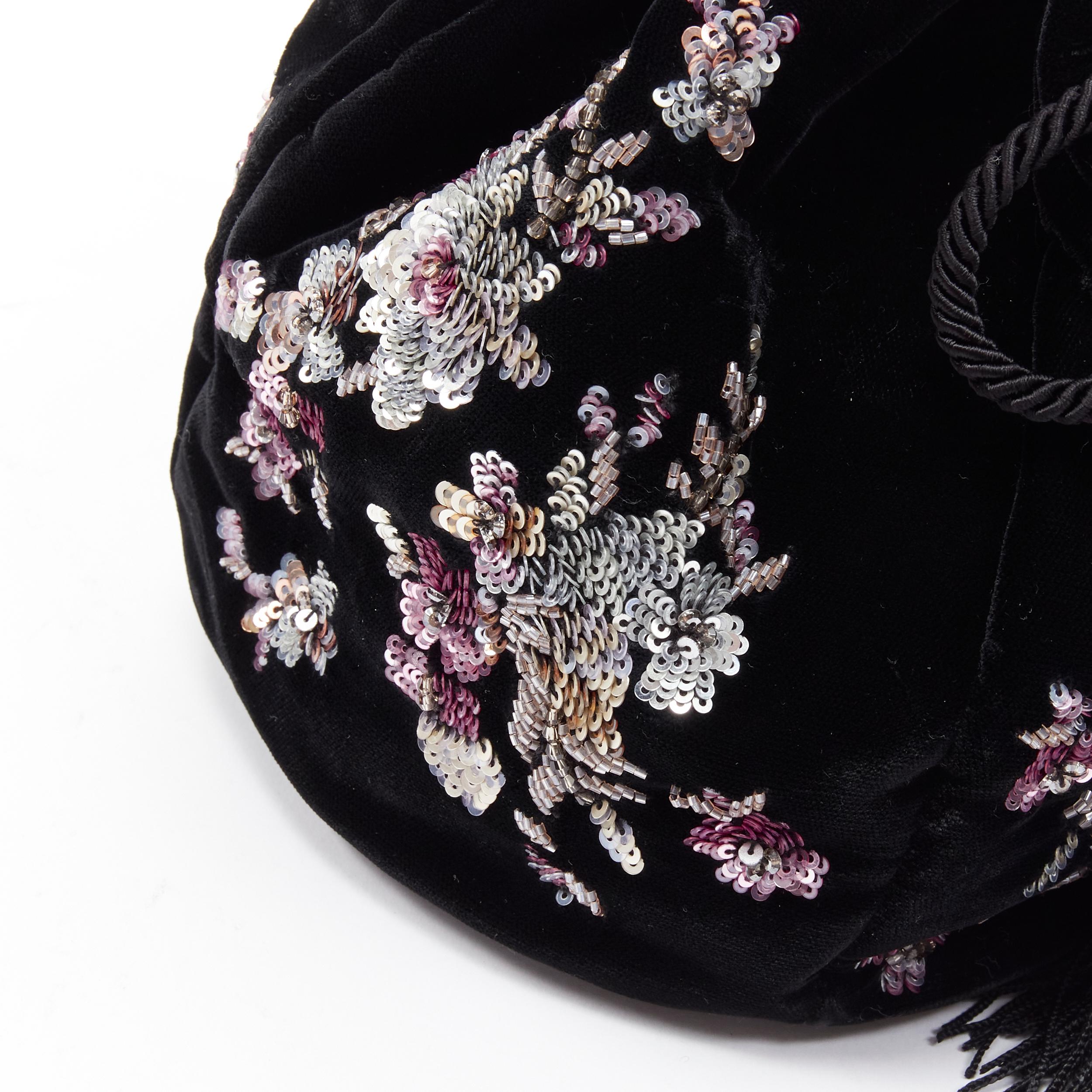 Women's new SAINT LAURENT black velvet pink silver cherry blossom sequins bucket bag