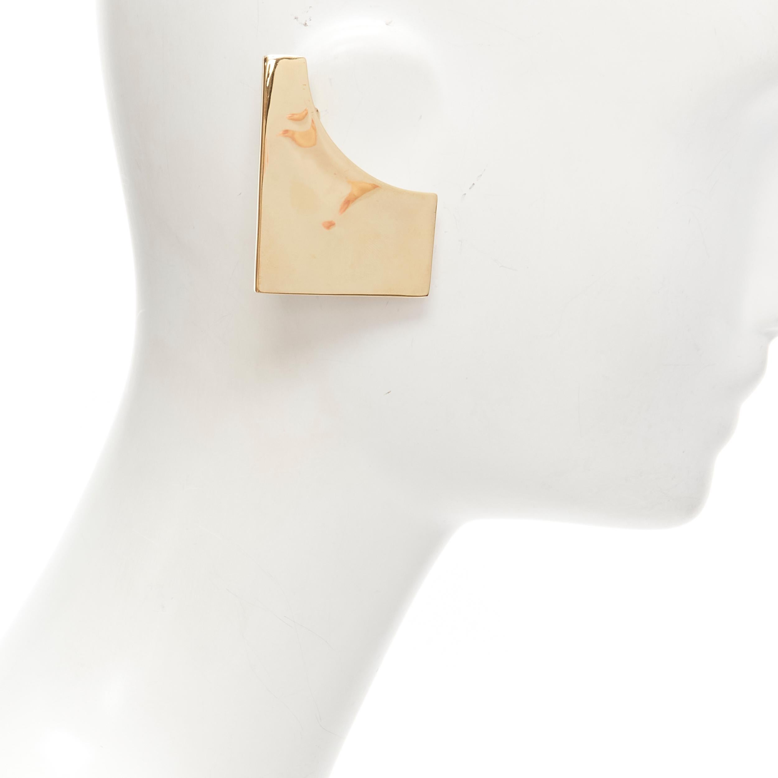 Women's new SAINT LAURENT Bo Carre gold tone antique metal contour disc clip on earrings