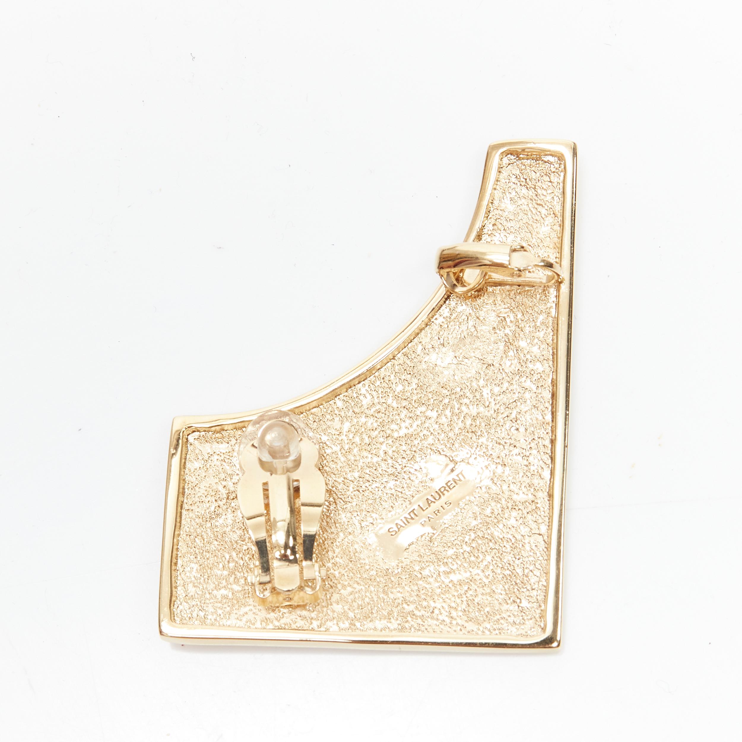 new SAINT LAURENT Bo Carre gold tone antique metal contour disc clip on earrings 1
