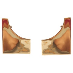new SAINT LAURENT Bo Carre gold tone antique metal contour disc clip on earrings