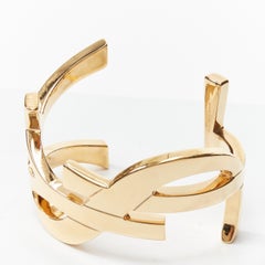 new SAINT LAURENT Cassandre gold brass metal YSL monogram logo cuff bracelet