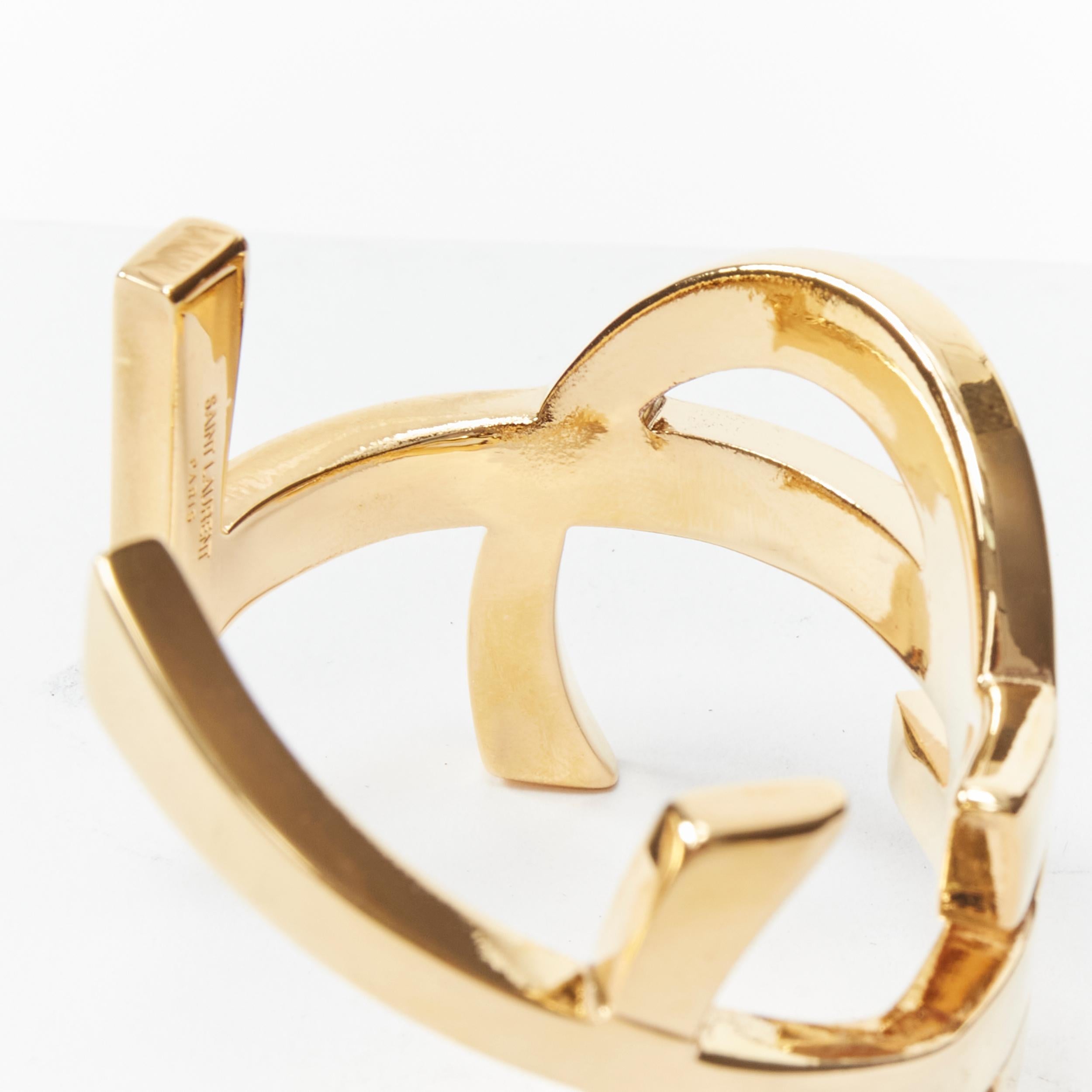 Gold new SAINT LAURENT Cassandre gold brass metal YSL monogram logo cuff bracelet