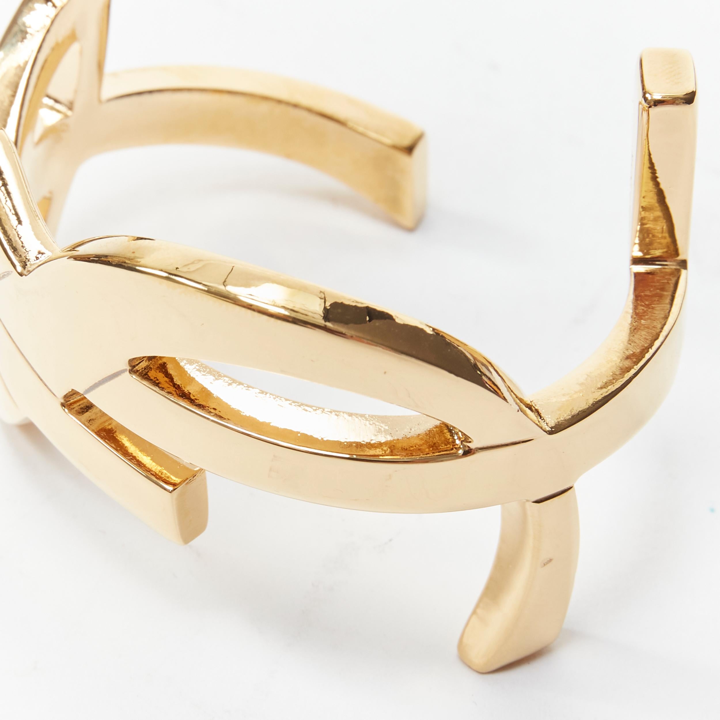 Women's new SAINT LAURENT Cassandre gold brass metal YSL monogram logo cuff bracelet