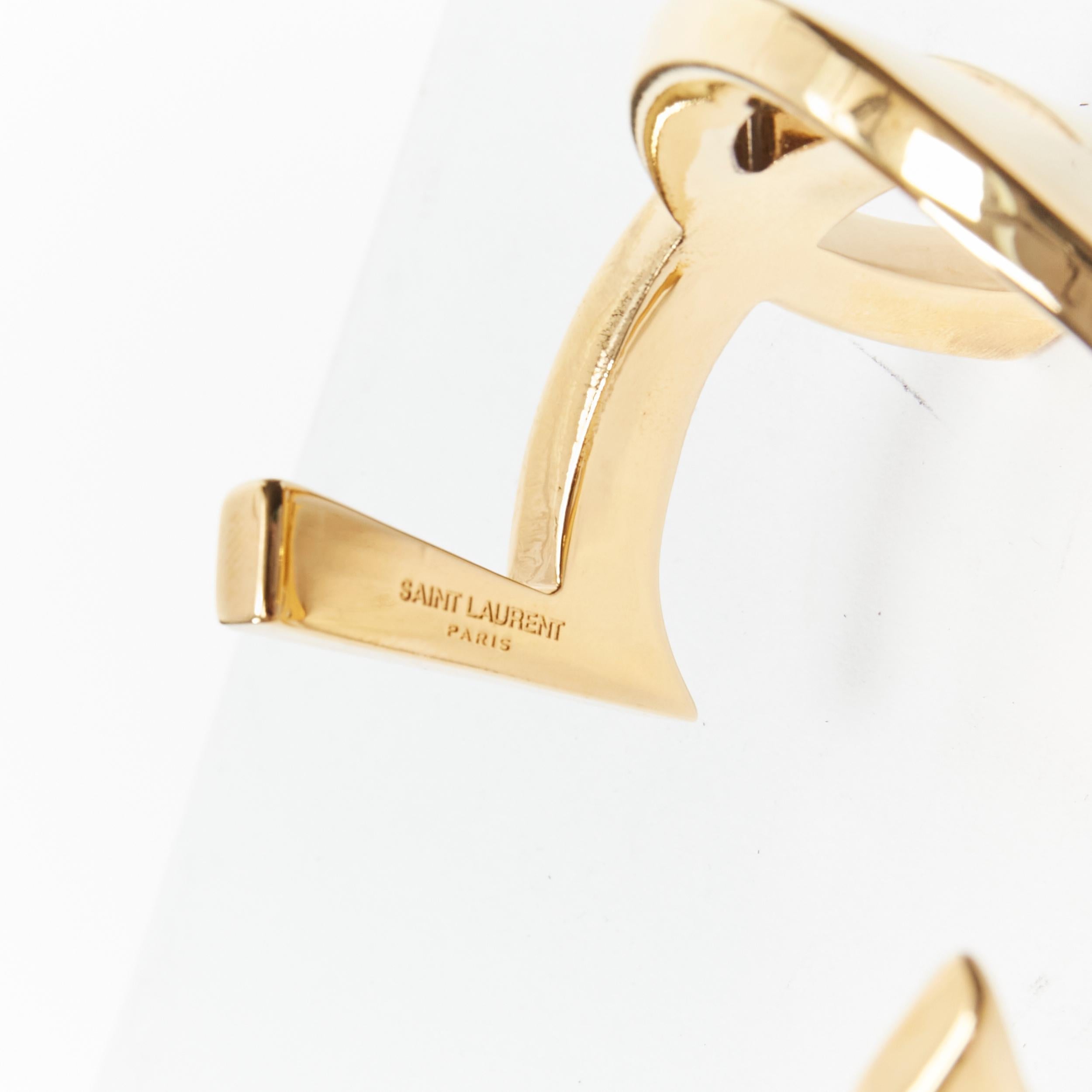 Women's new SAINT LAURENT Cassandre gold brass metal YSL monogram logo cuff bracelet