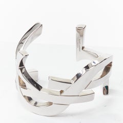 new SAINT LAURENT Cassandre silver brass metal YSL monogram logo cuff bracelet