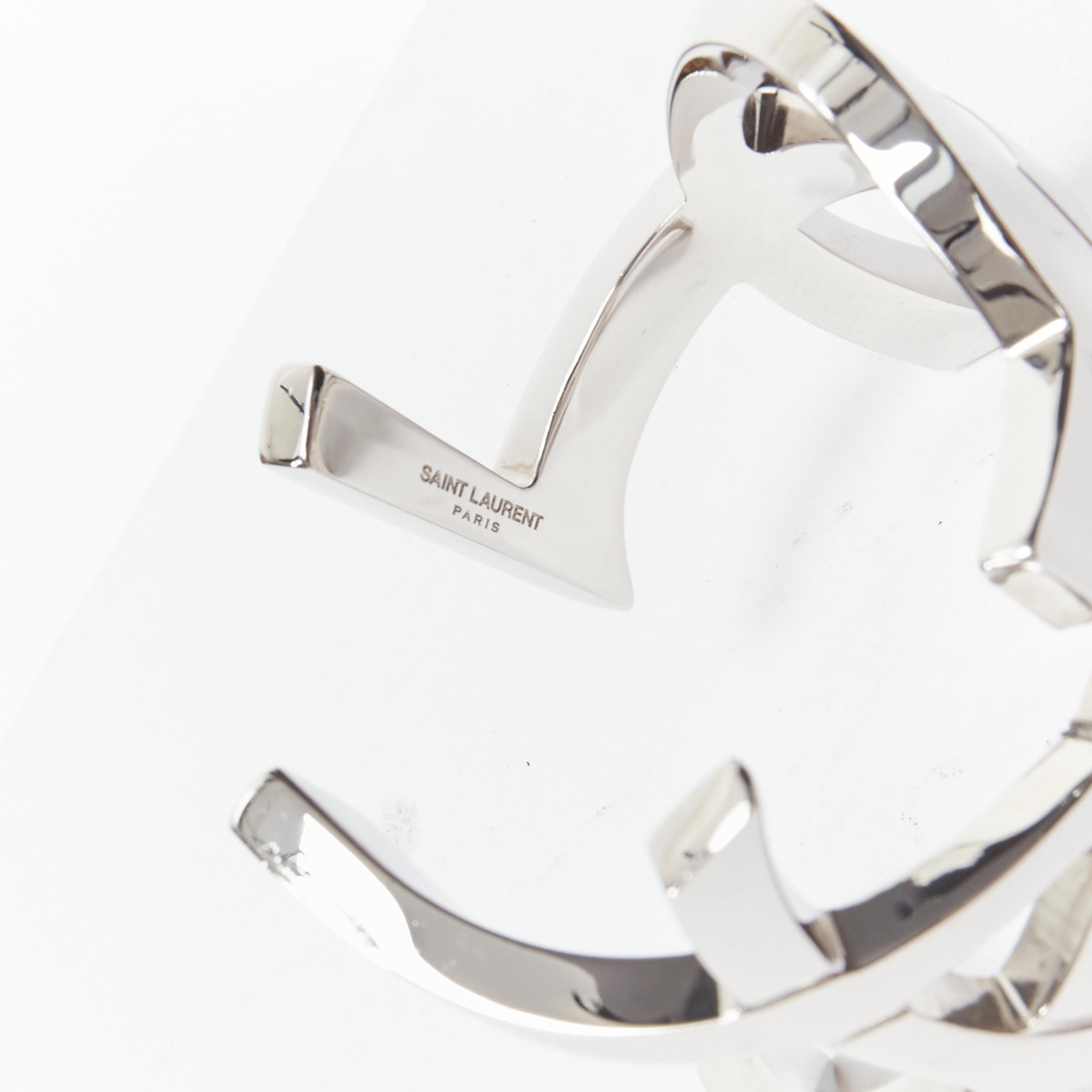 new SAINT LAURENT Cassandre silver brass metal YSL monogram logo cuff bracelet 1