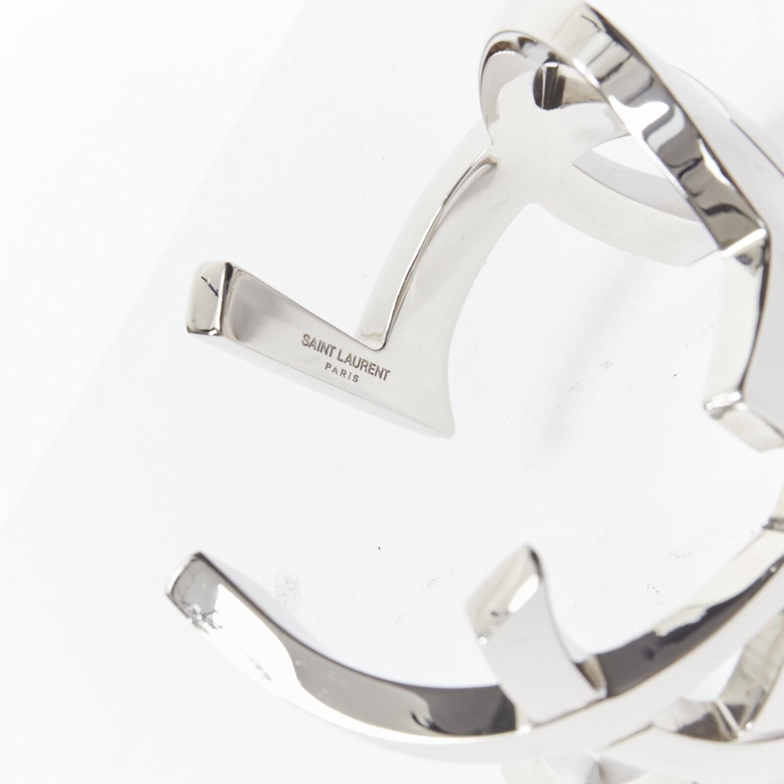 Women's new SAINT LAURENT Cassandre silver brass metal YSL monogram logo cuff bracelet