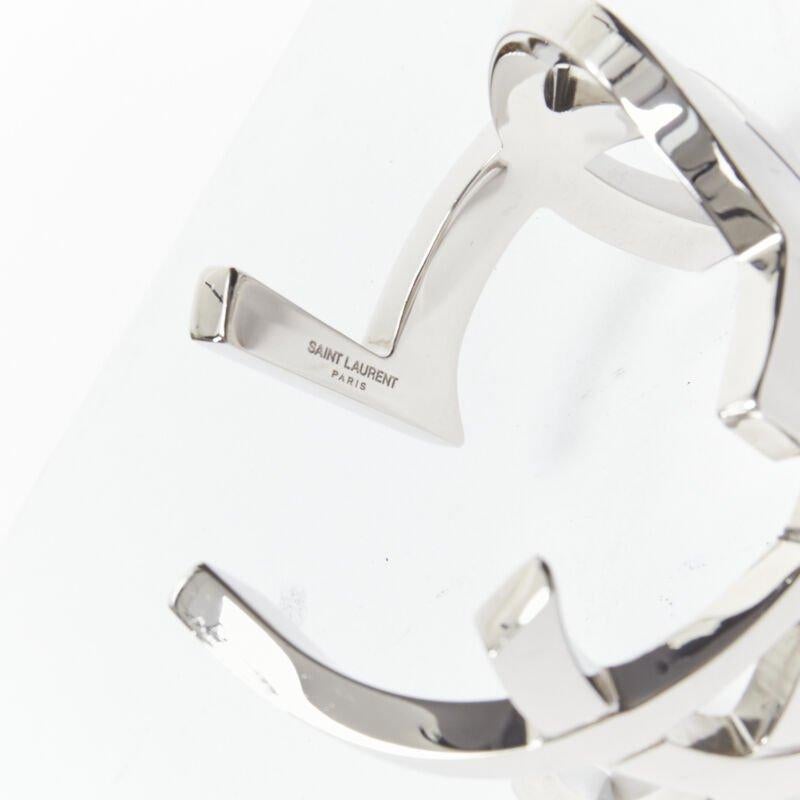 Women's new SAINT LAURENT Cassandre silver brass metal YSL monogram logo cuff bracelet For Sale