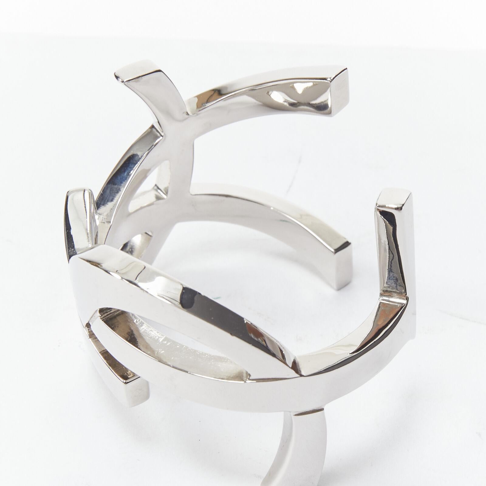 new SAINT LAURENT Cassandre silver brass metal YSL monogram logo cuff bracelet 1