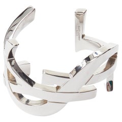 new SAINT LAURENT Cassandre silver brass metal YSL monogram logo cuff bracelet