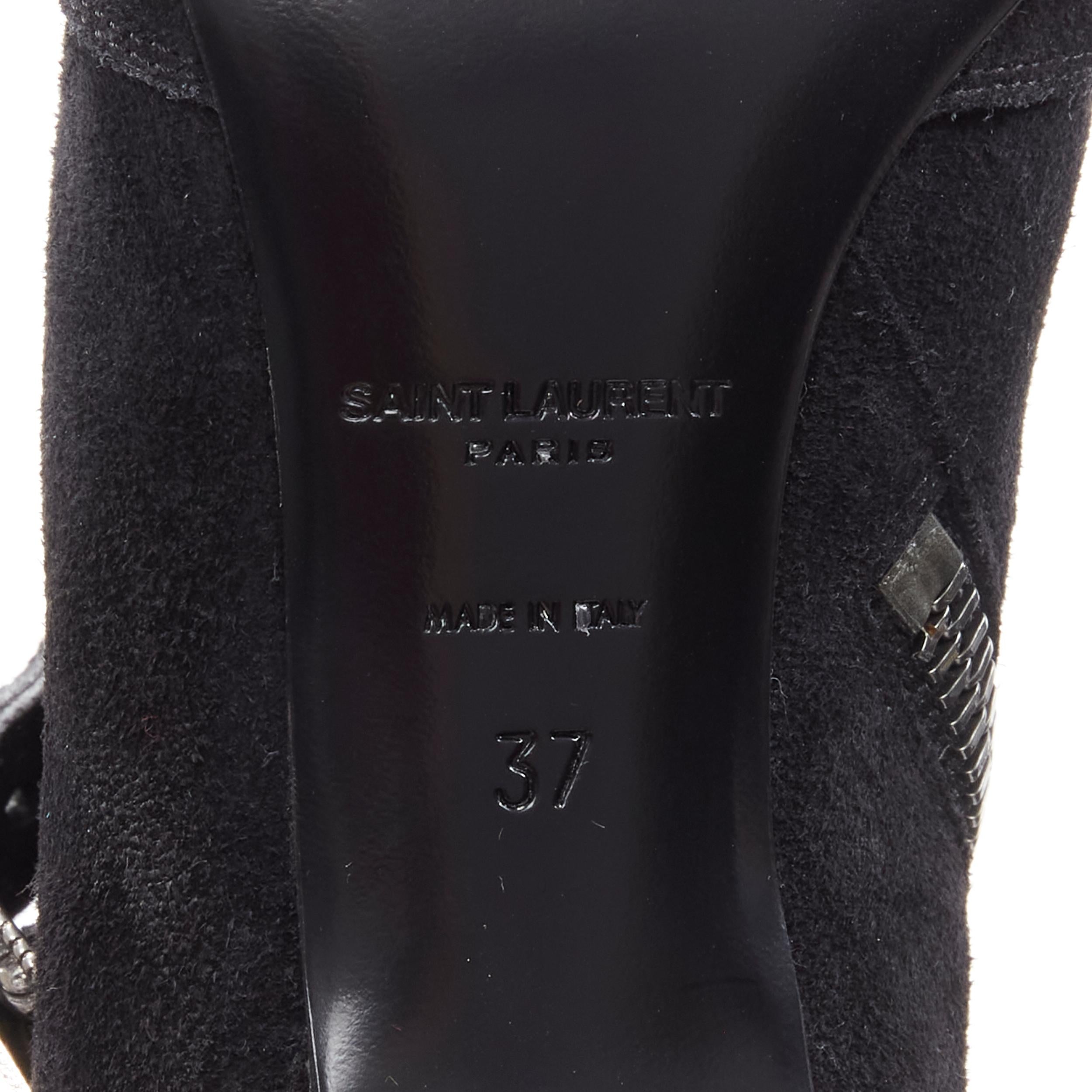 new SAINT LAURENT Charlotte 55 black suede silver western buckle ankle boot EU37 For Sale 7