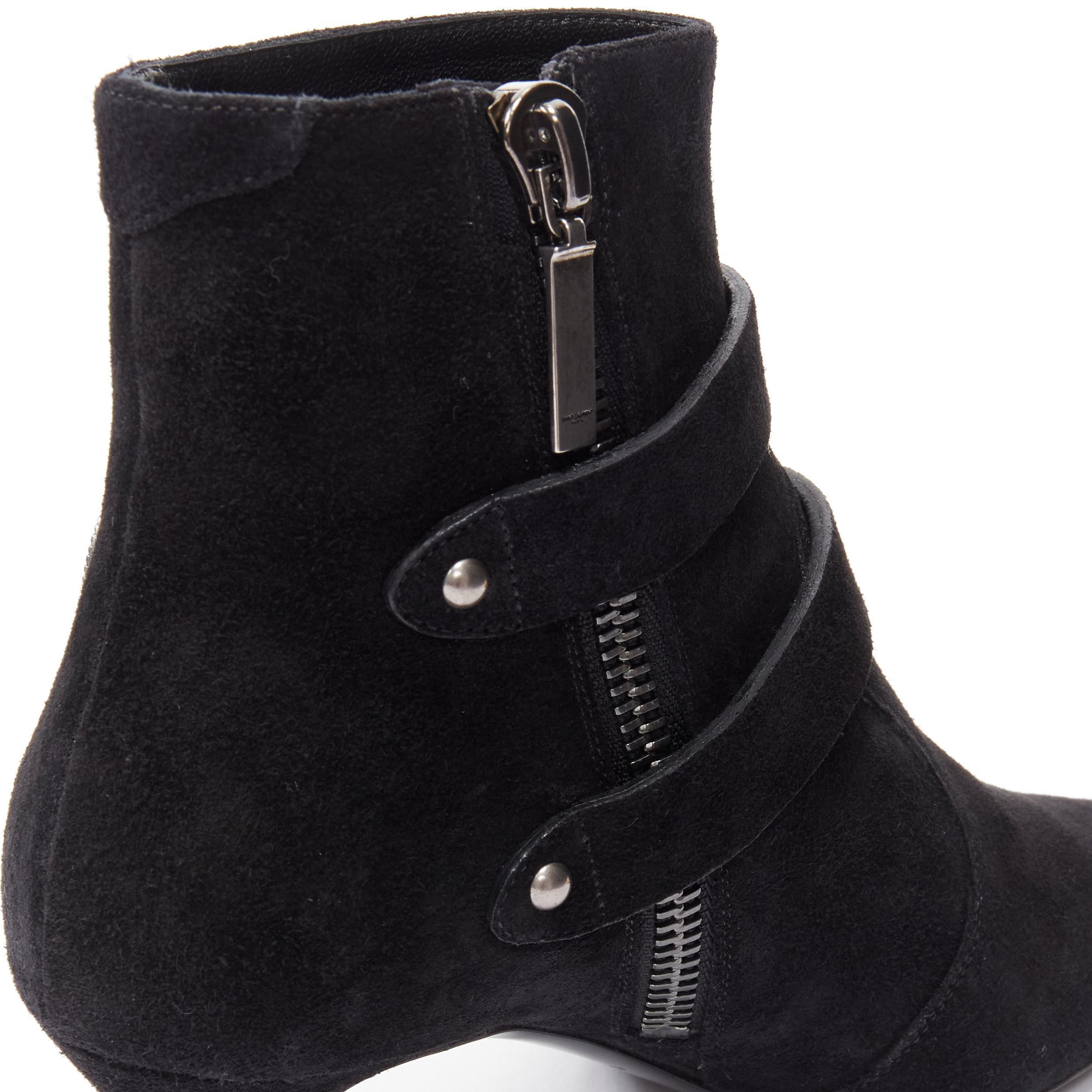 new SAINT LAURENT Charlotte 55 black suede silver western buckle ankle boot EU37 For Sale 4
