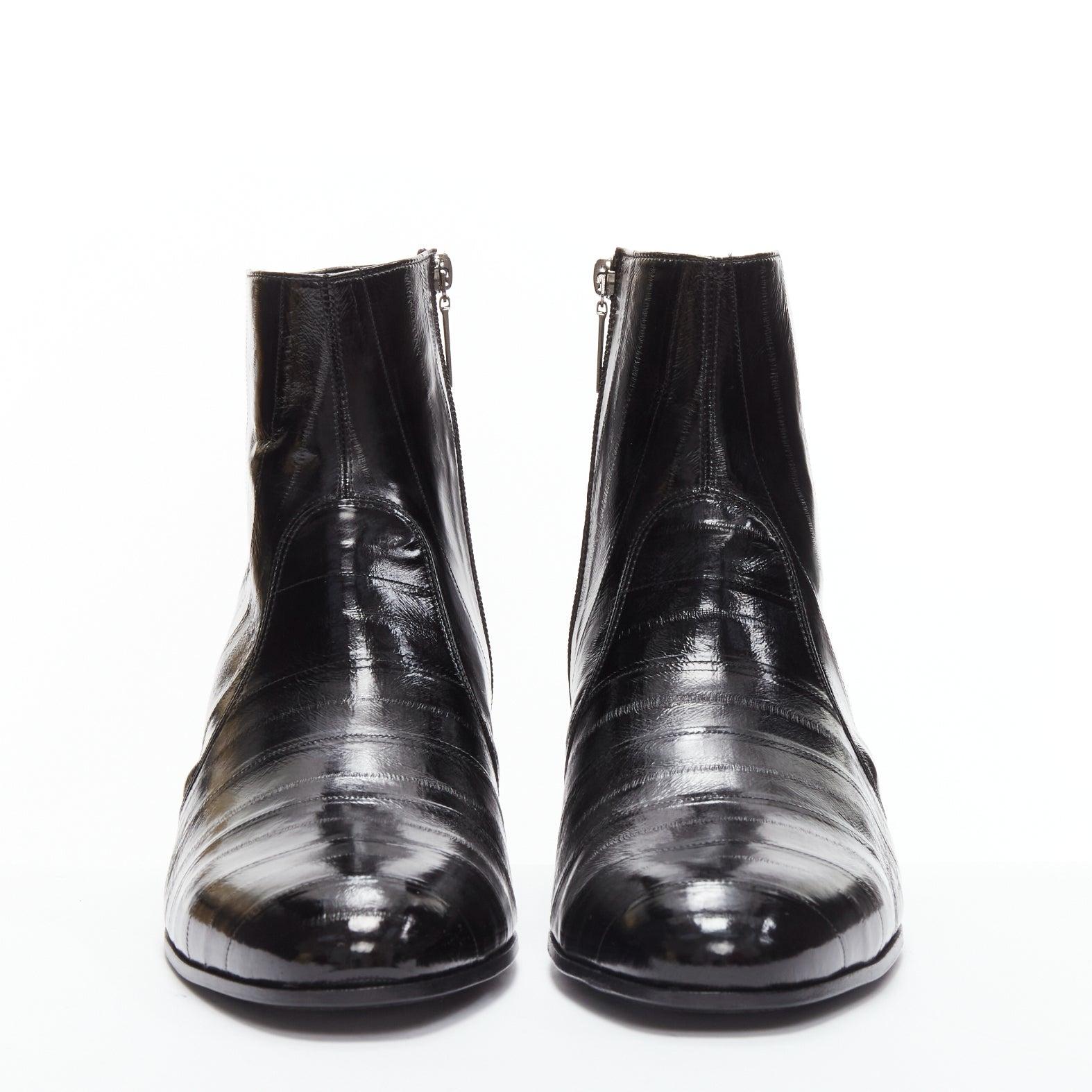 Black new SAINT LAURENT Cole 45 black polished eel leather ankle boots EU45 For Sale