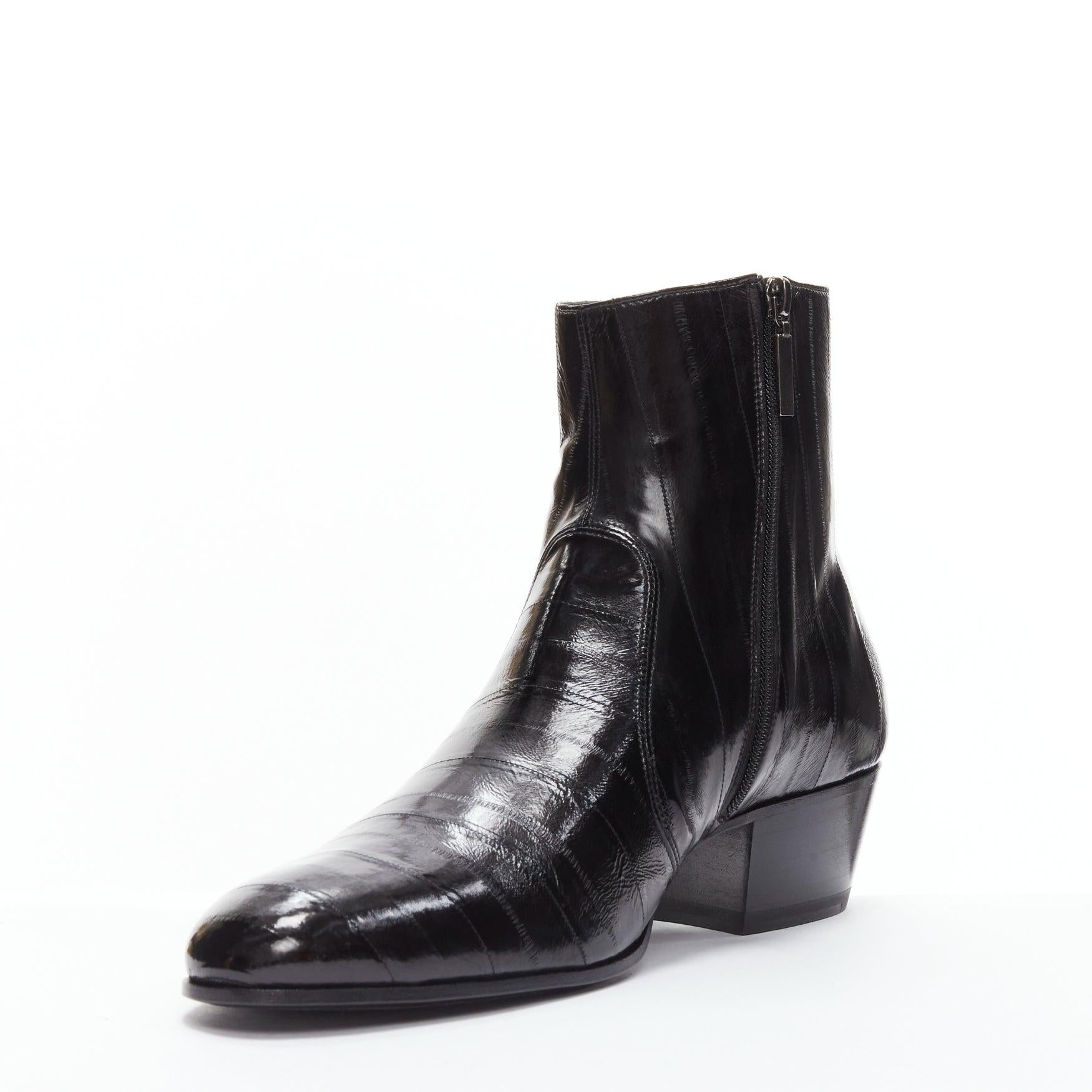 Men's new SAINT LAURENT Cole 45 black polished eel leather ankle boots EU45 For Sale