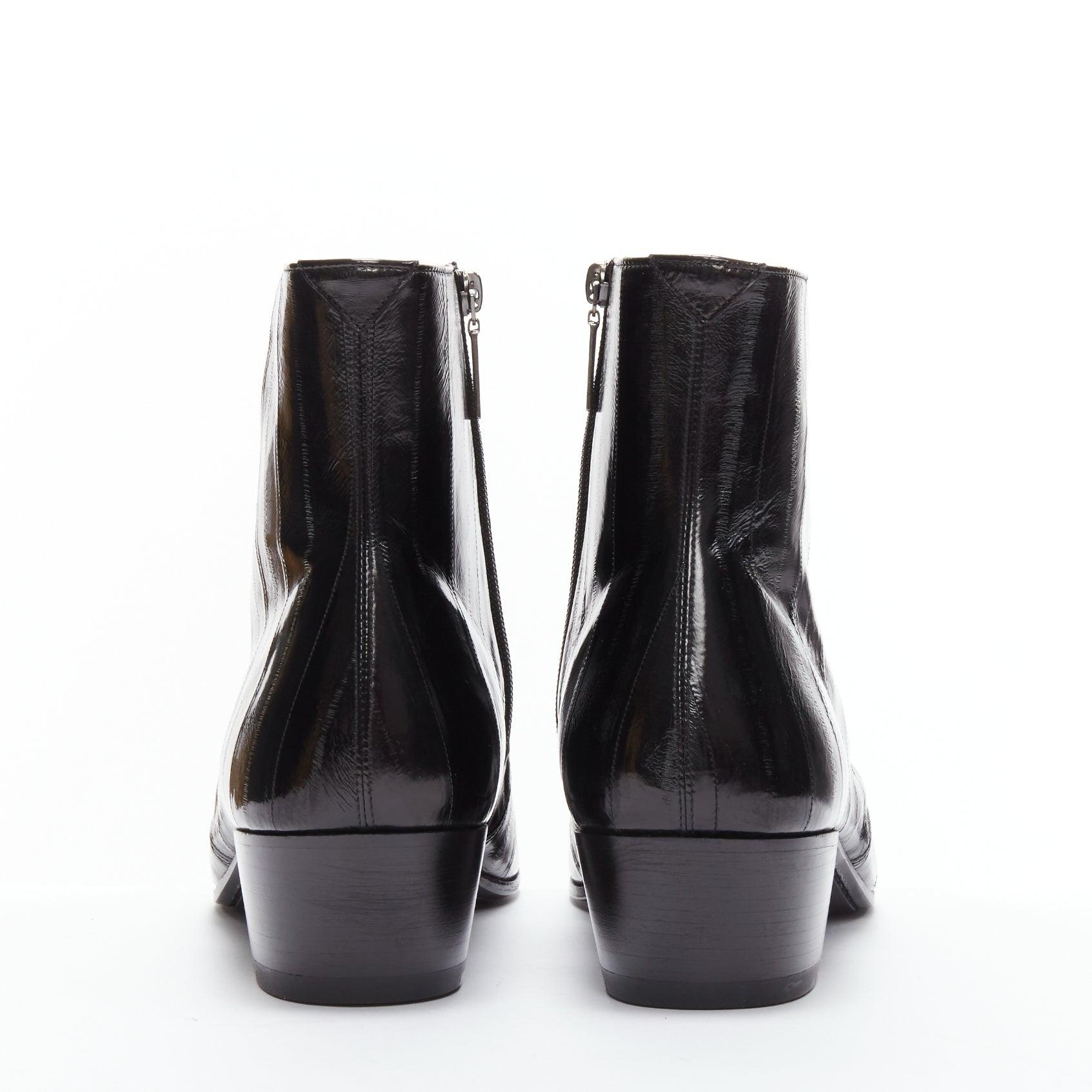 new SAINT LAURENT Cole 45 black polished eel leather ankle boots EU45 For Sale 1