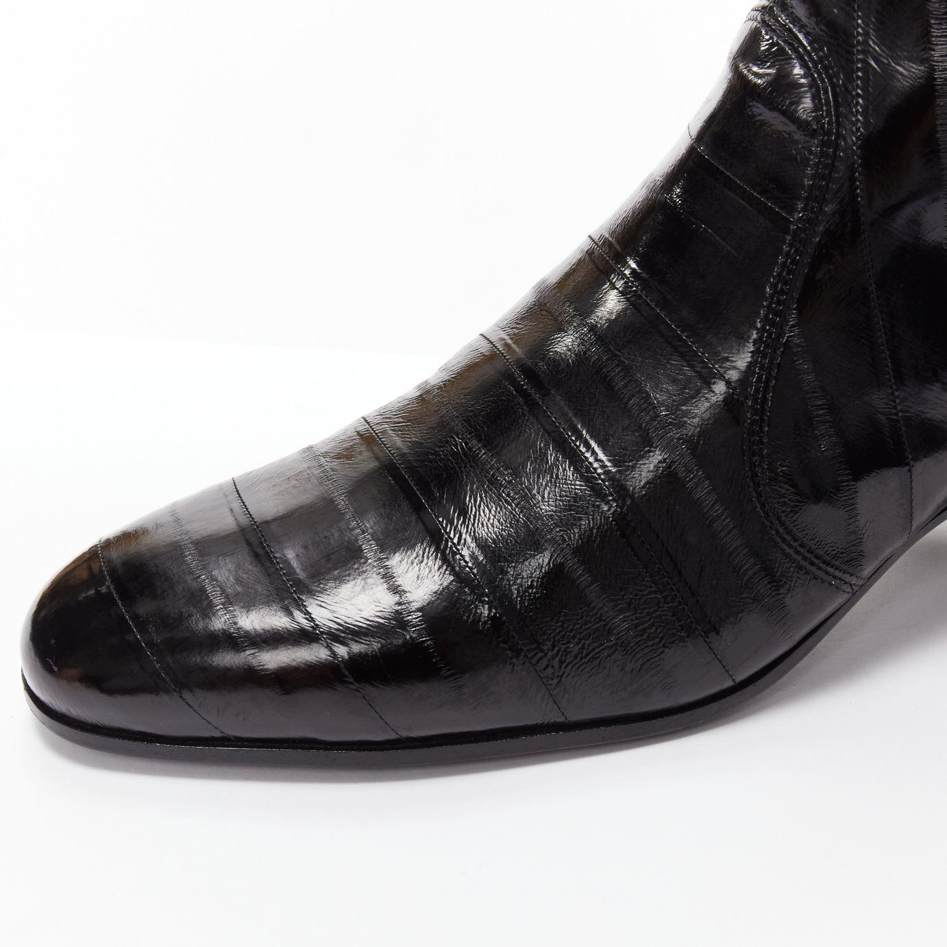 new SAINT LAURENT Cole 45 black polished eel leather ankle boots EU45 For Sale 3
