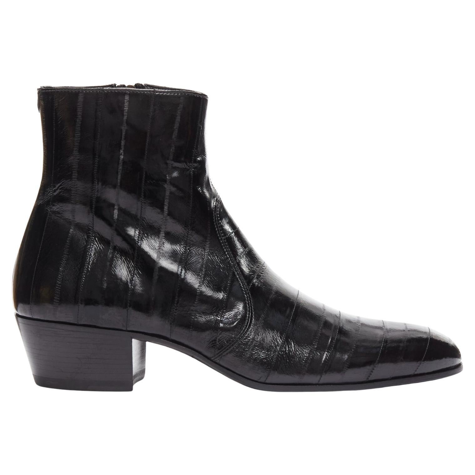 new SAINT LAURENT Cole 45 black polished eel leather ankle boots EU45 For Sale