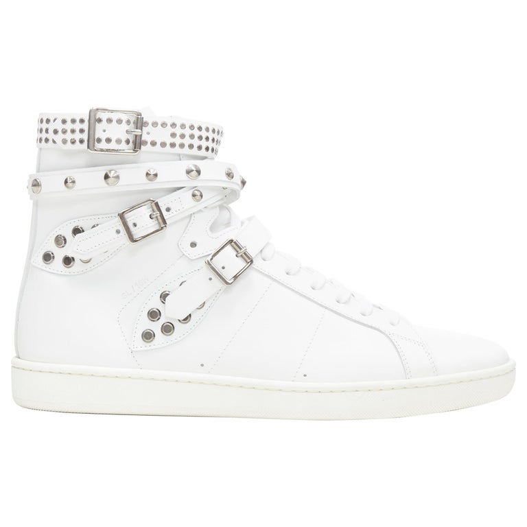 new SAINT LAURENT Court Classic SI16H white silver stud high top sneaker  EU42 For Sale at 1stDibs