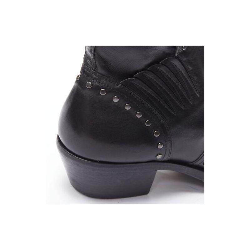 new SAINT LAURENT Dakota 50 black leather studded western ankle boot EU42 6