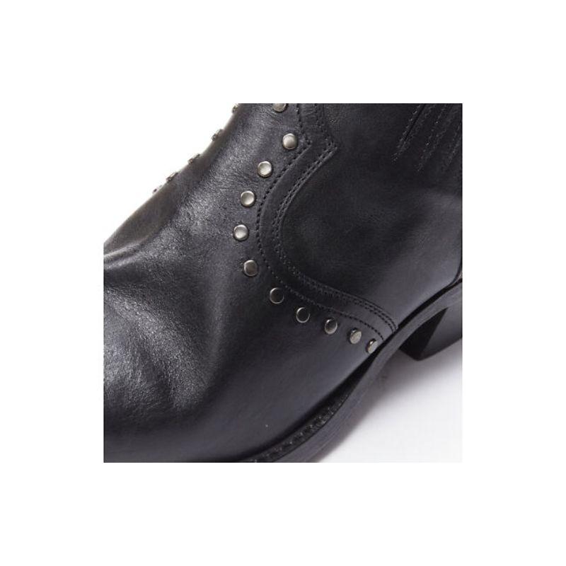 new SAINT LAURENT Dakota 50 black leather studded western ankle boot EU42 3