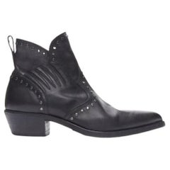 new SAINT LAURENT Dakota 50 black leather studded western ankle boot EU42