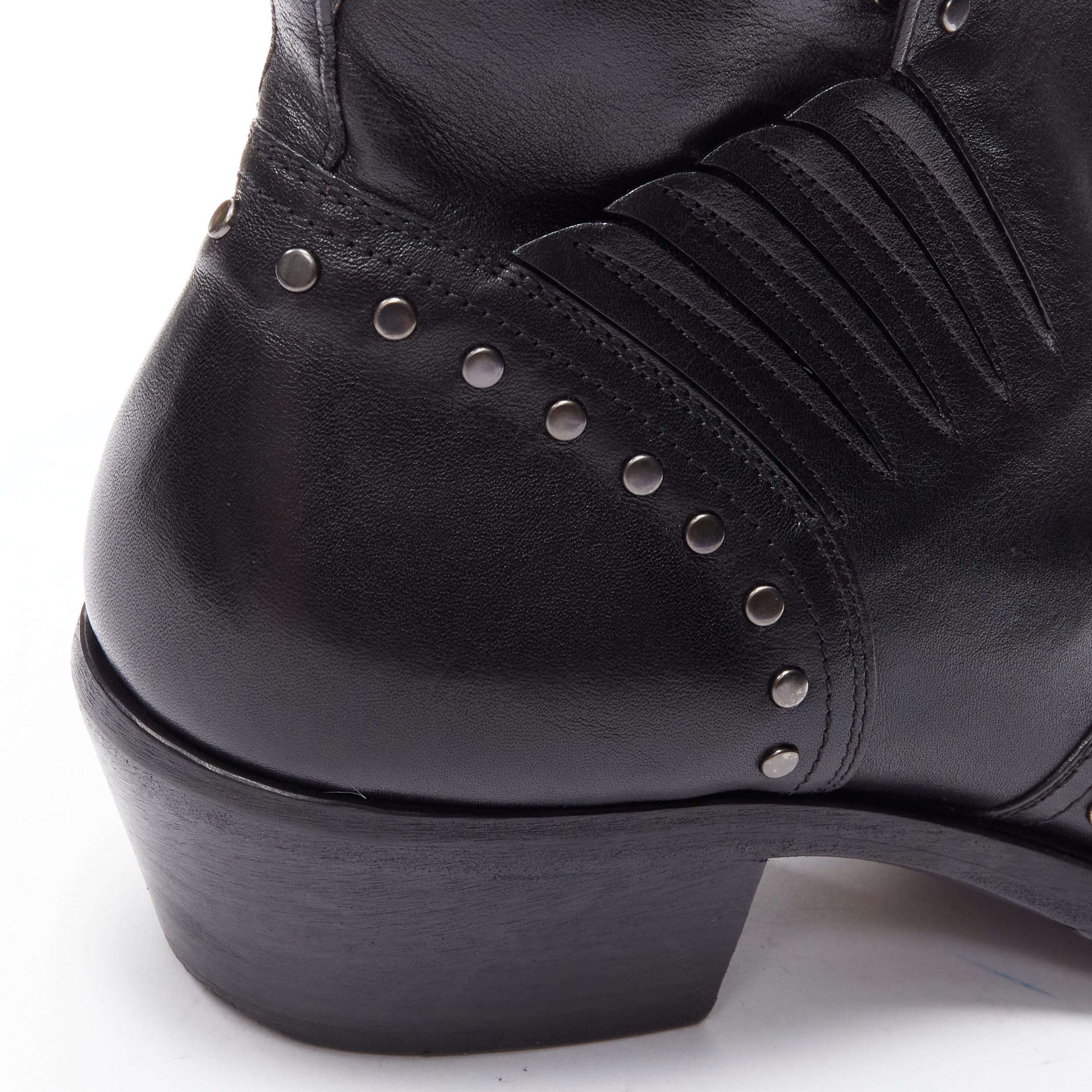 new SAINT LAURENT Dakota 50 black leather studded western ankle boot EU43 3