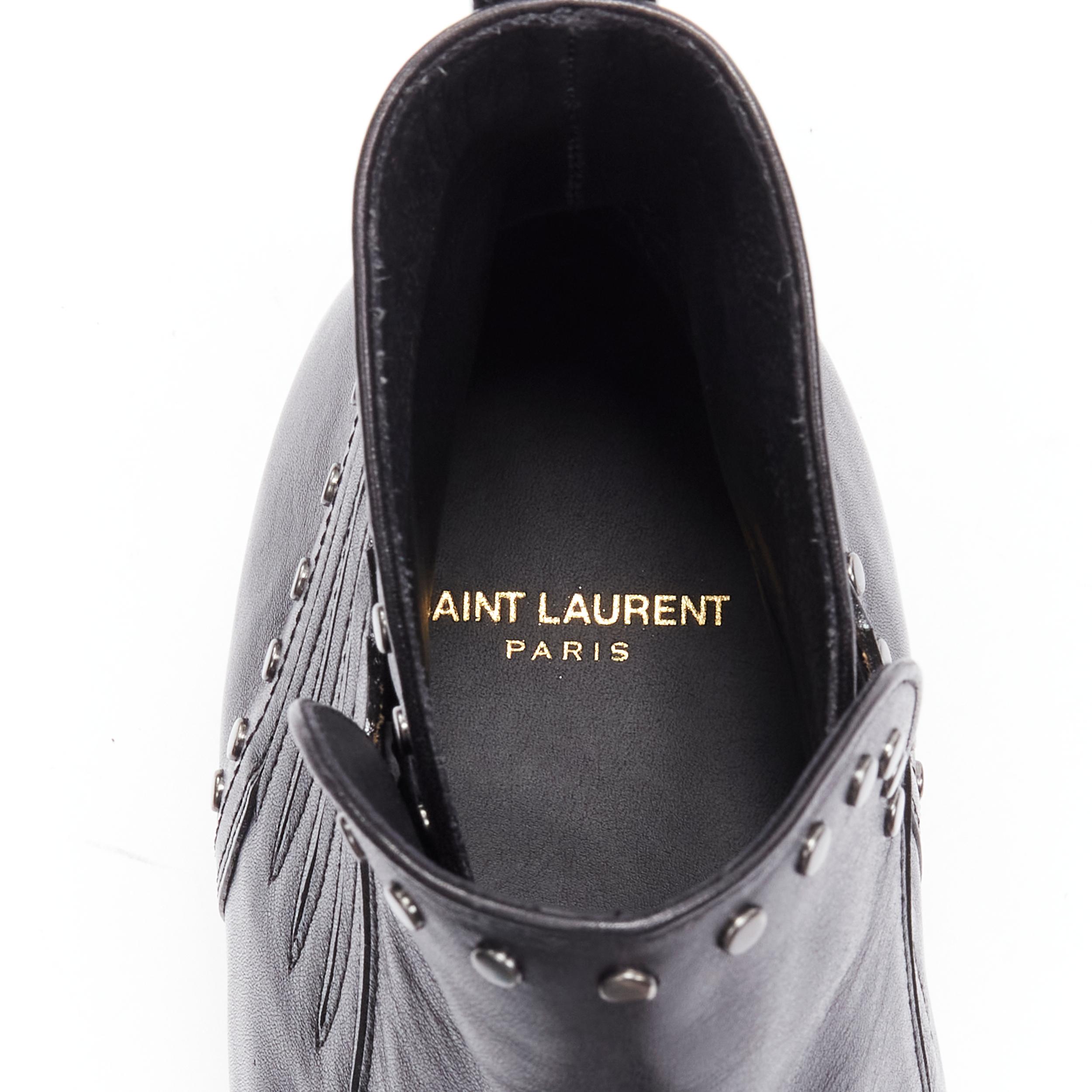 new SAINT LAURENT Dakota 50 black leather studded western ankle boot EU43 4