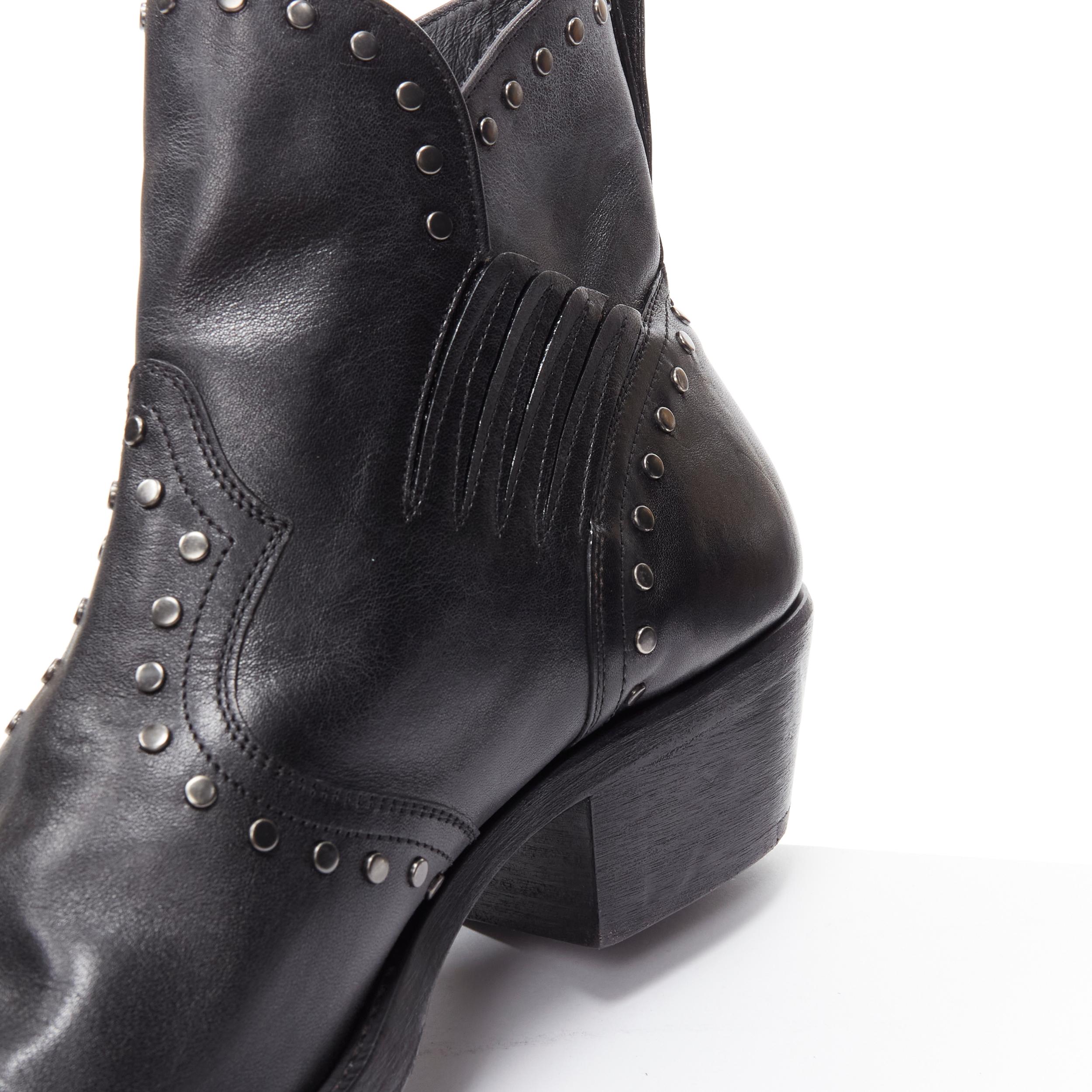 new SAINT LAURENT Dakota 50 black leather studded western ankle boot EU43 1