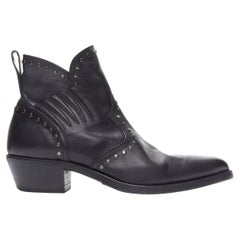 new SAINT LAURENT Dakota 50 black leather studded western ankle boot EU43