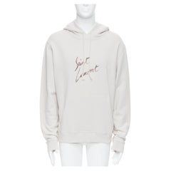 new SAINT LAURENT ecru Animal Logo Signature print vintage distressed hoodie M