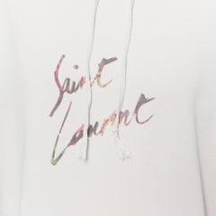 new SAINT LAURENT ecru Animal Logo Signature print vintage distressed hoodie XXL
